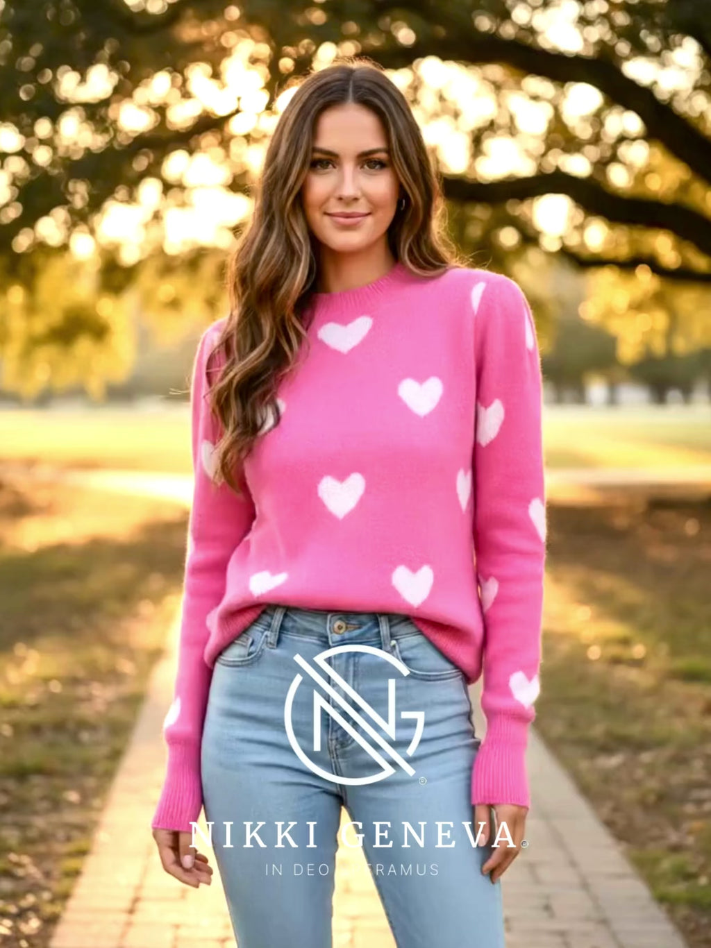 Heart Pattern Round Neck Sweater