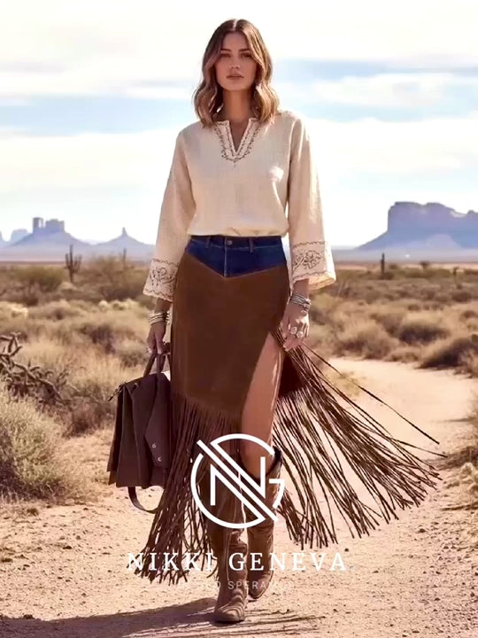 Chic Asymmetrical Tassel Suede Skirt