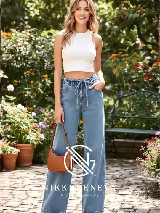 Zoe Medium Wash Super Wide Leg Denim Pants