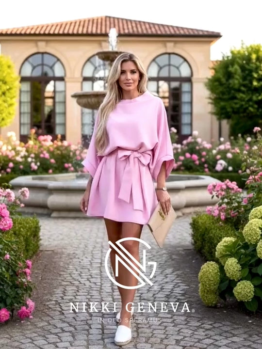 Batwing Sleeve Tie Waist Mini Dress