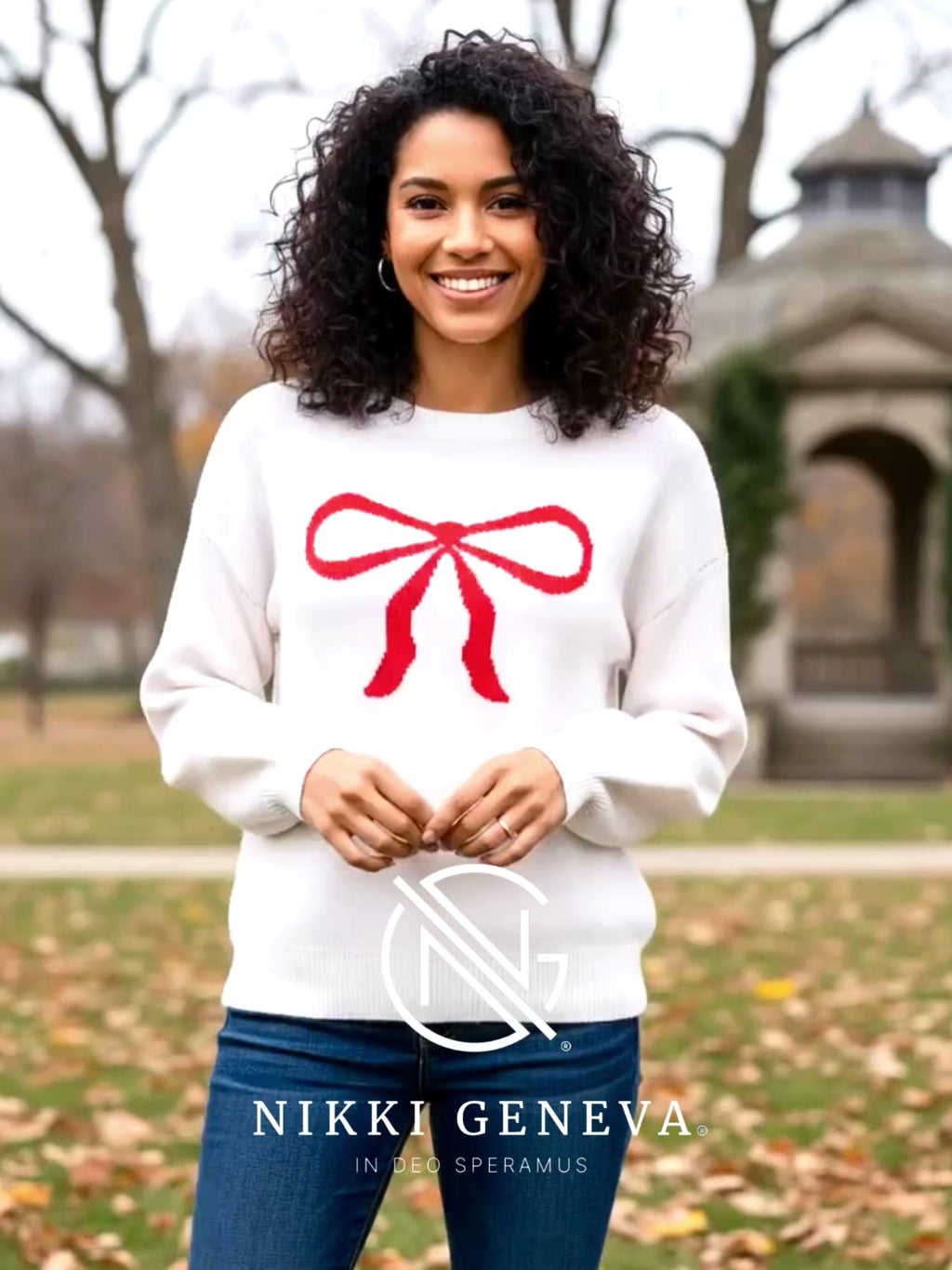 Angel Wings Bow Graphic Round Neck Long Sleeve Sweater
