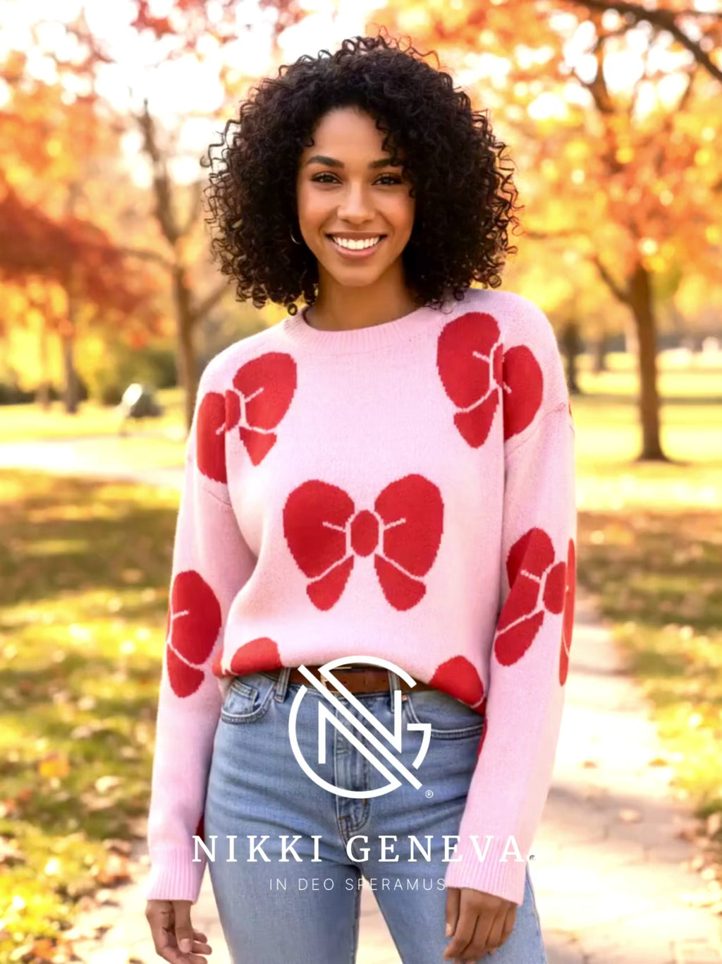 Angel Wings Bow Round Neck Dropped Shoulder Sweater